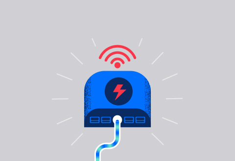 Illustration of a router. Pulses emitting from the box represent wifi.)