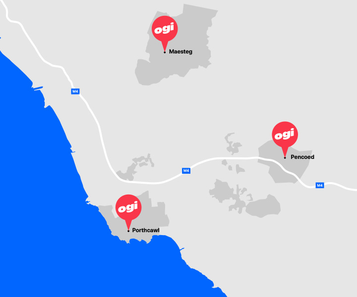 Illustrated map showing towns and villages in Bridgend